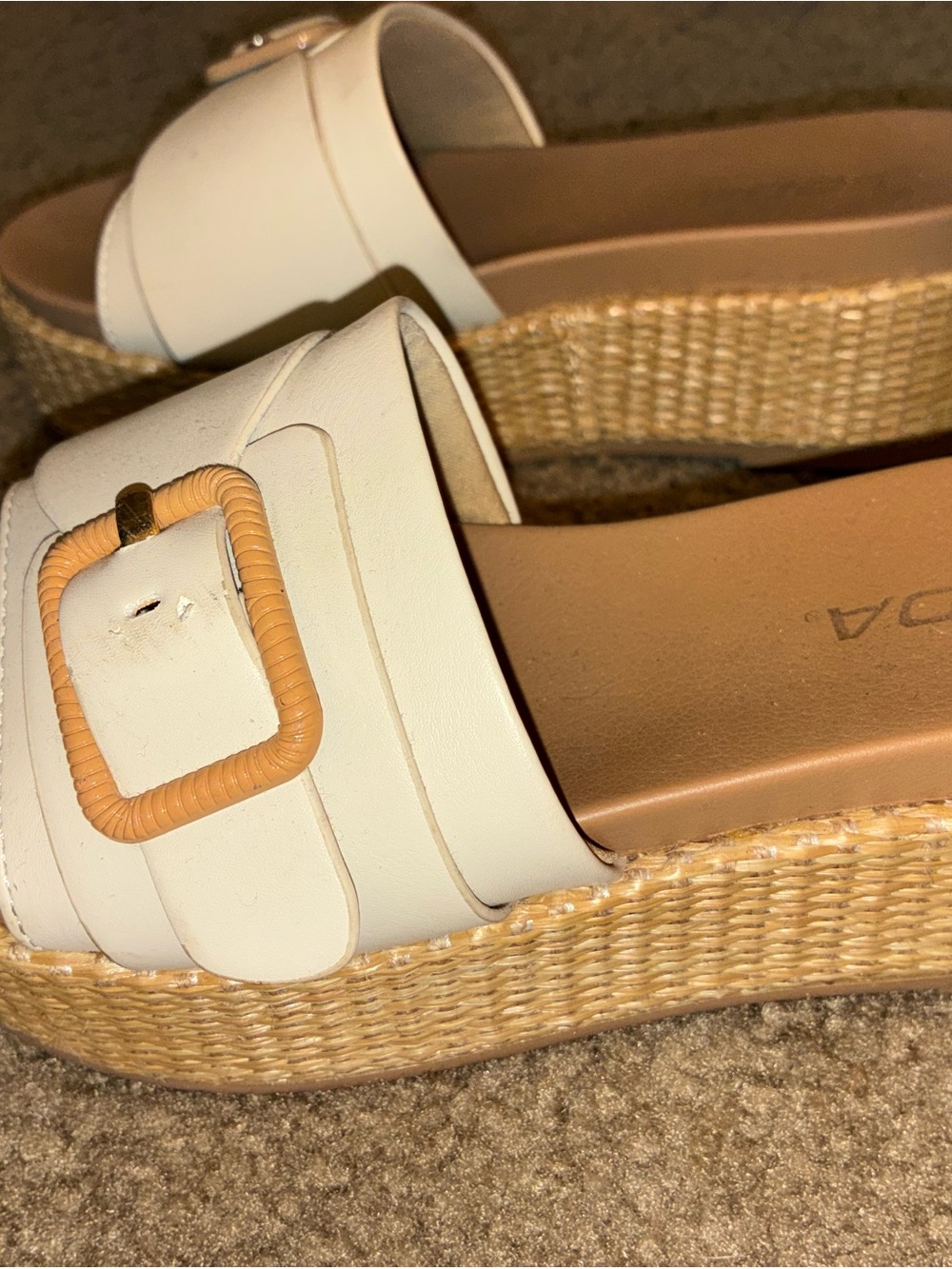 White Platform Slide Sandals with Woven Sole